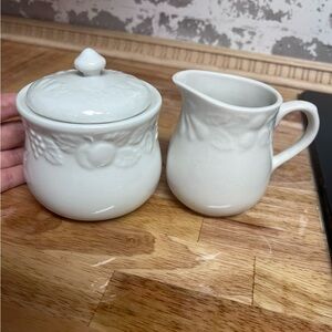 White Ceramic Sugar Bowl and Creamer Set